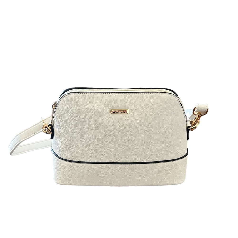 Vatab Ivory Off White Purse Shoulder Cross Body Clasp Leather Women’s - Picture 2 of 6